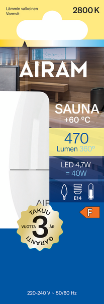 Led-saunalamppu Airam kynttilä 4,7W 2700K E14