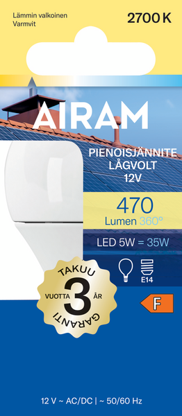 Led-mainoslamppu Airam Solar 470lm 2700K E14 12V