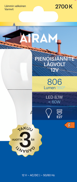 Led-lamppu Airam Solar 806lm 2700K E27 12V