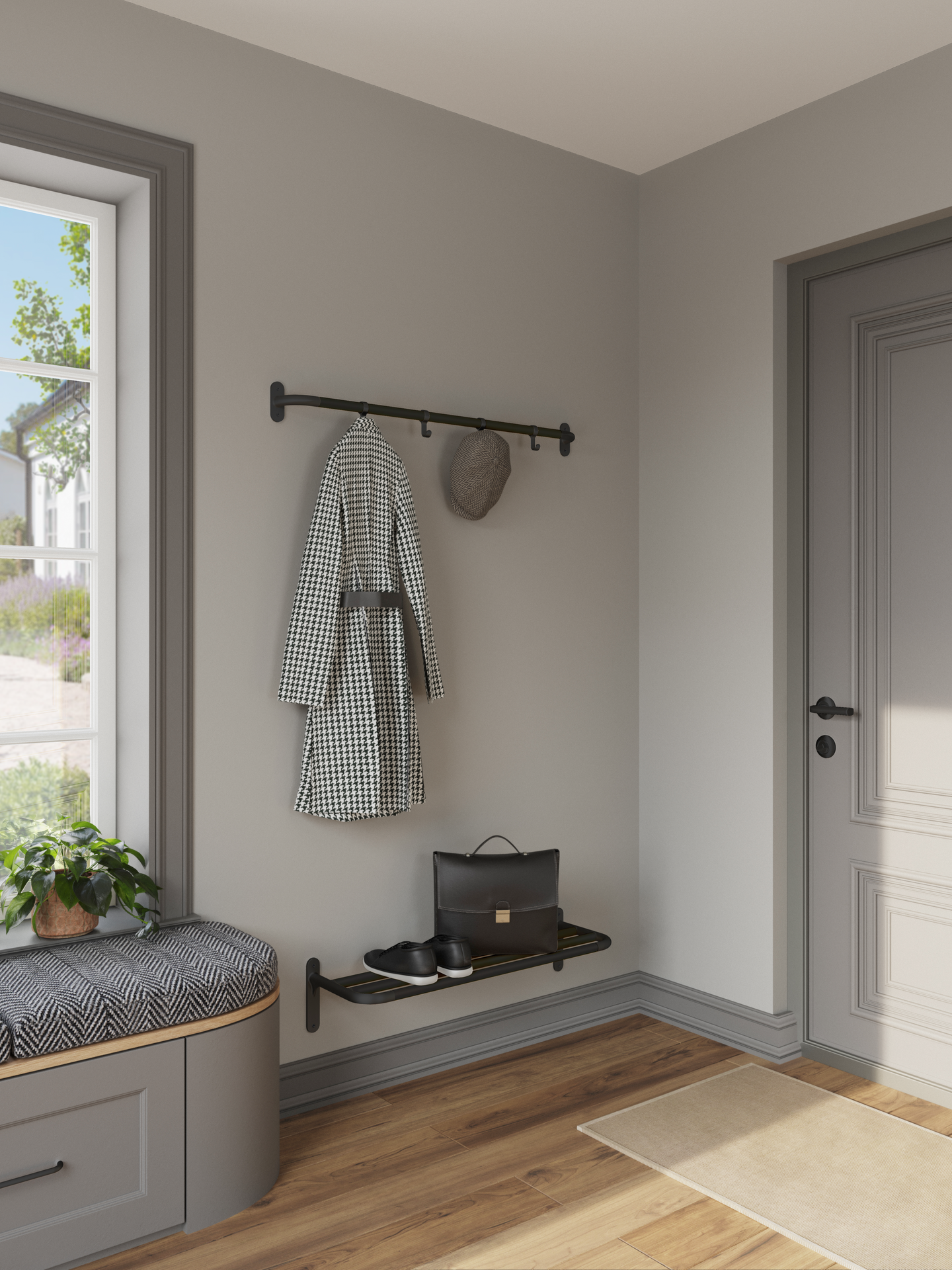 Koukkulista Beslagsboden B1700B mattamusta/valettu alumiini 4 koukkua