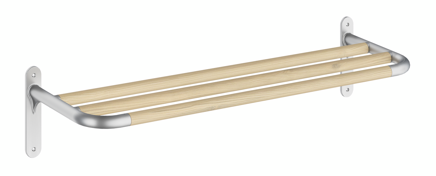 Hattuhylly Beslagsboden B1701 harmaa alumiini/pyökki 4 koukkua