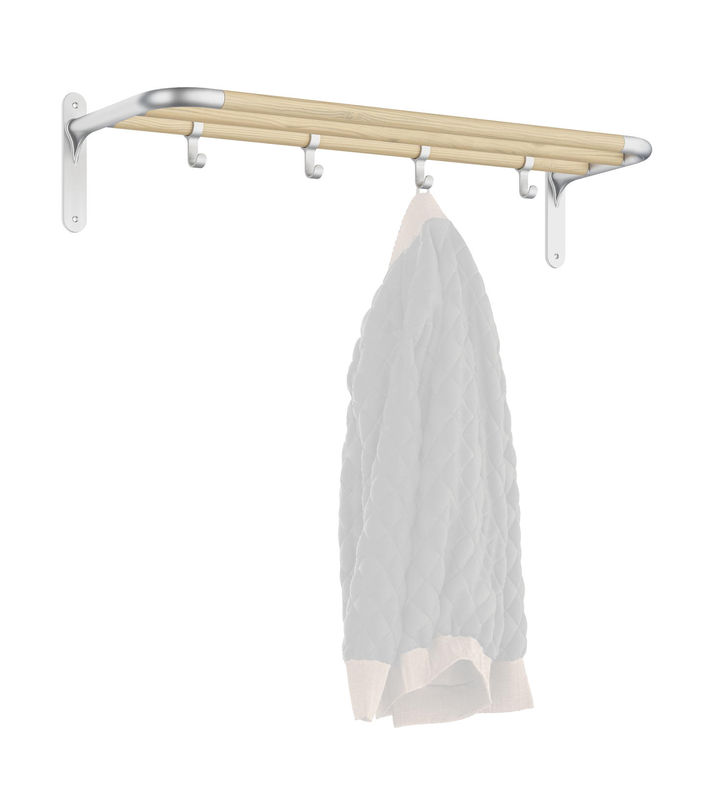 Hattuhylly Beslagsboden B1701 harmaa alumiini/pyökki 4 koukkua