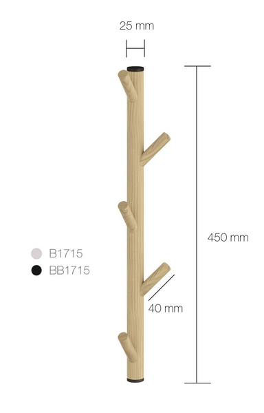 Koukkulista BeslagsbodenB1715 harmaa alumiini/pyökki 5 koukkua