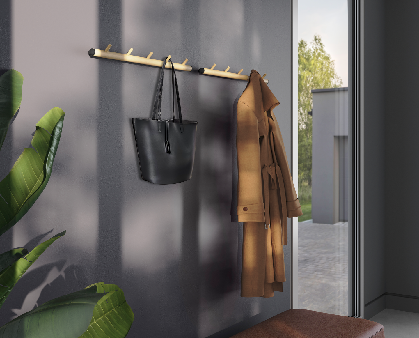 Koukkulista Beslagsboden BB1705 musta alumiini/pyökki 5 koukkua