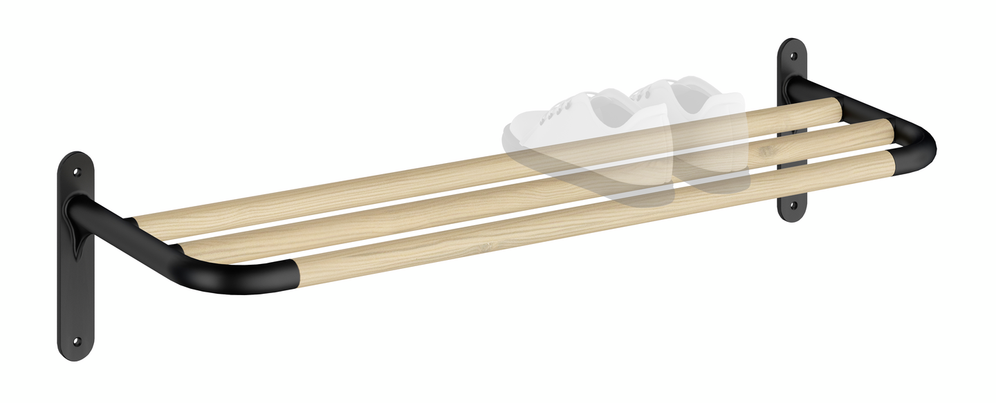 Hattuhylly Beslagsboden BB1701 mattamusta alumiini/pyökki 4 koukkua