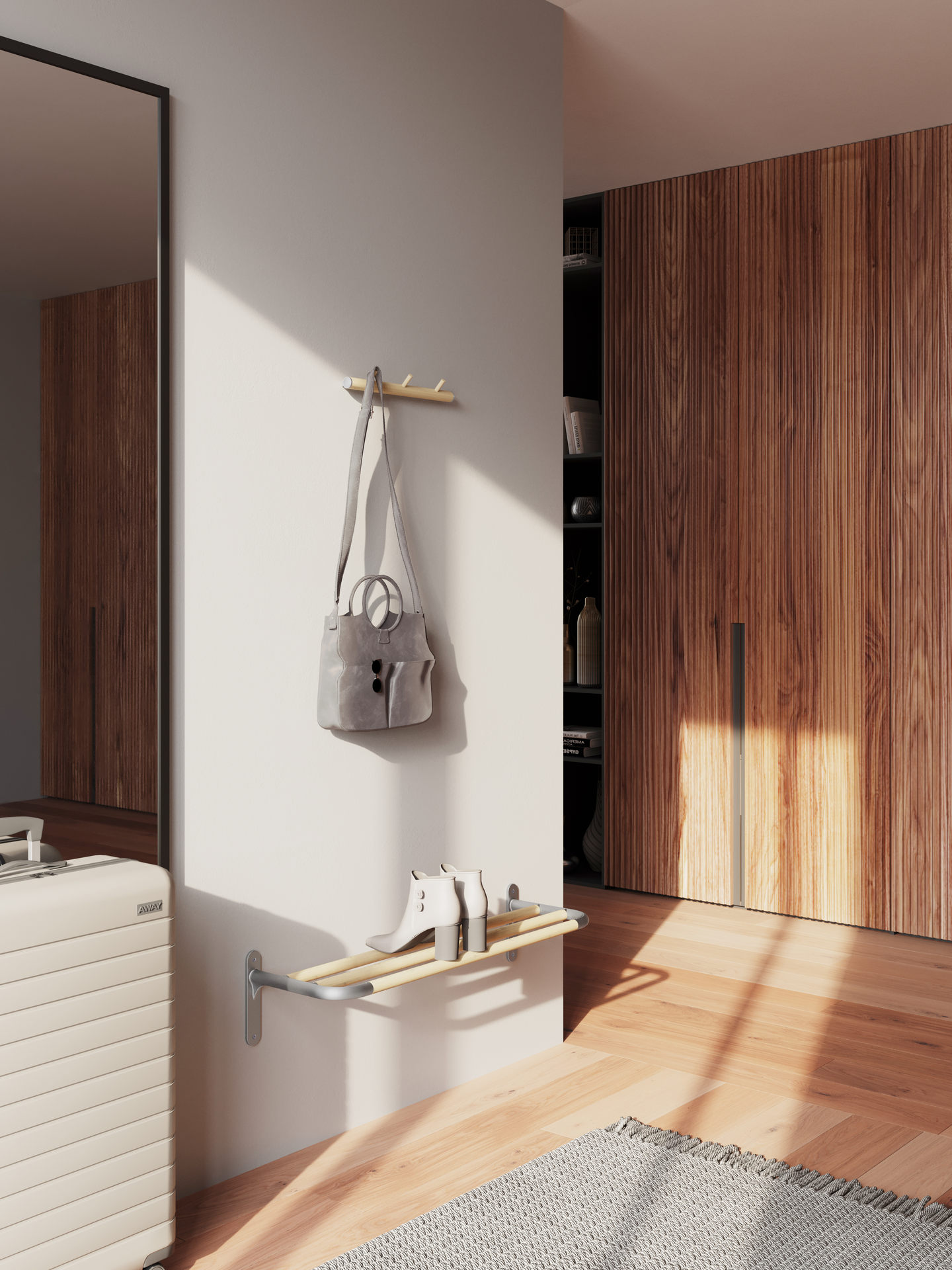 Koukkulista Beslagsboden B1703 harmaa alumiini/pyökki 3 koukkua