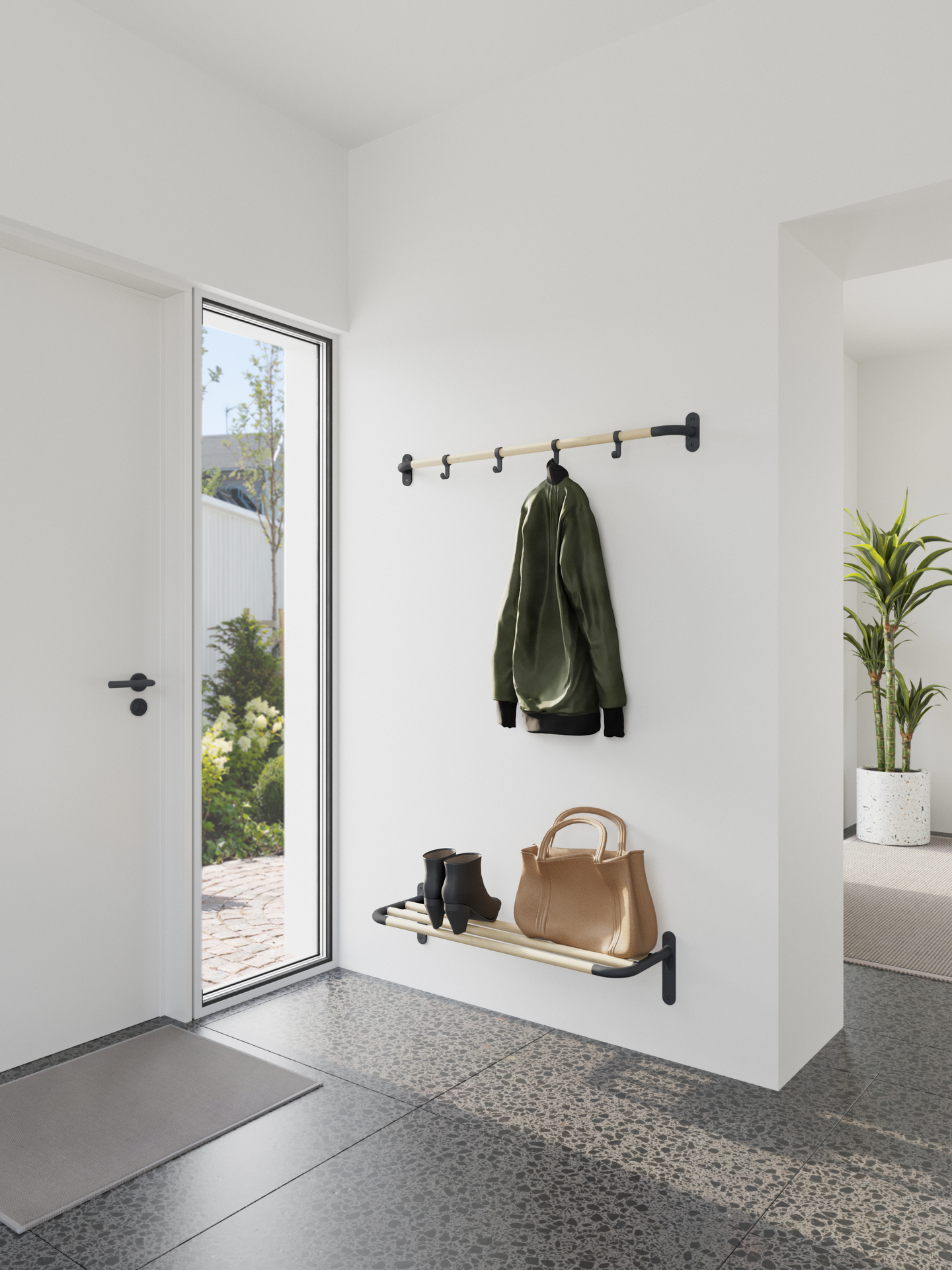 Koukkulista Beslagsboden BB1700 mattamusta alumiini/pyökki 4 koukkua