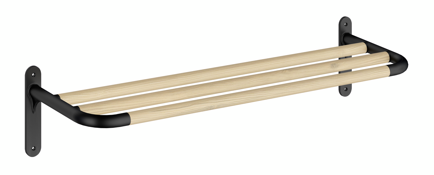 Hattuhylly Beslagsboden BB1701 mattamusta alumiini/pyökki 4 koukkua