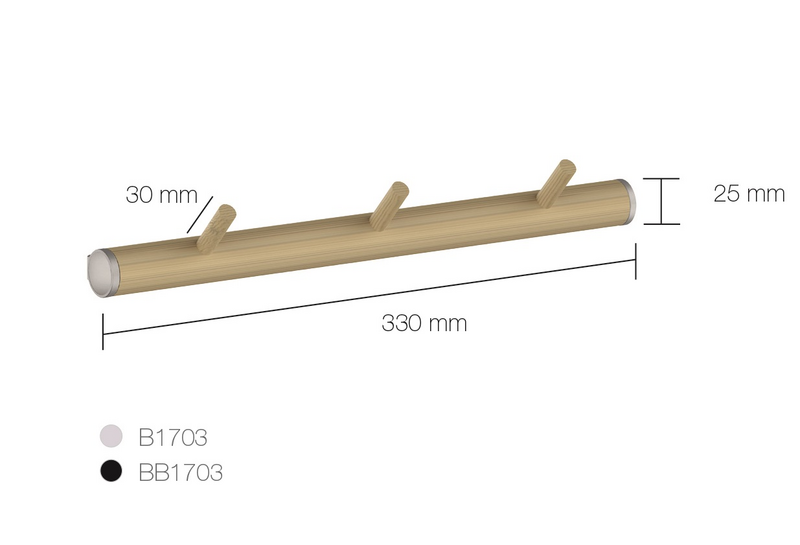 Koukkulista Beslagsboden B1703 harmaa alumiini/pyökki 3 koukkua