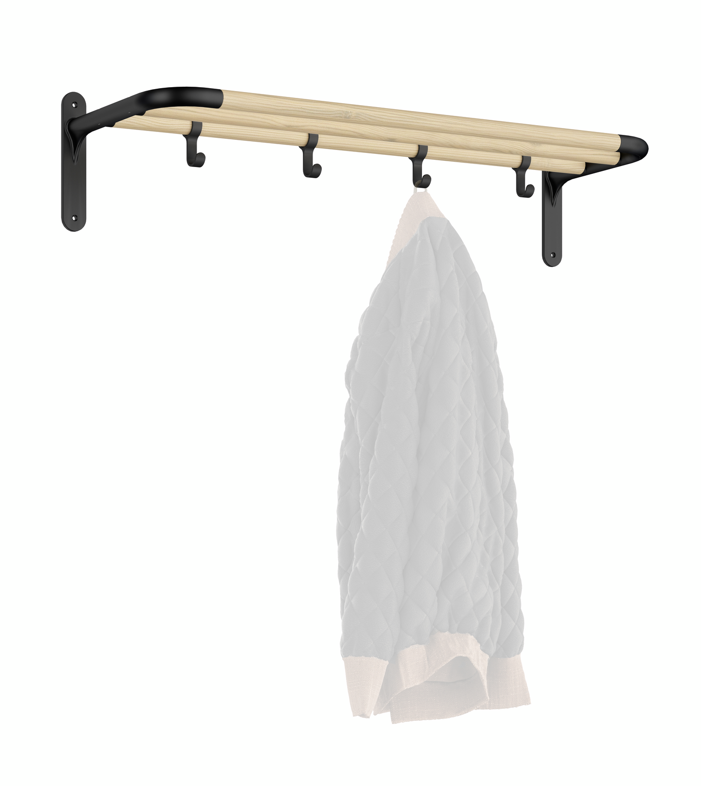 Hattuhylly Beslagsboden BB1701 mattamusta alumiini/pyökki 4 koukkua