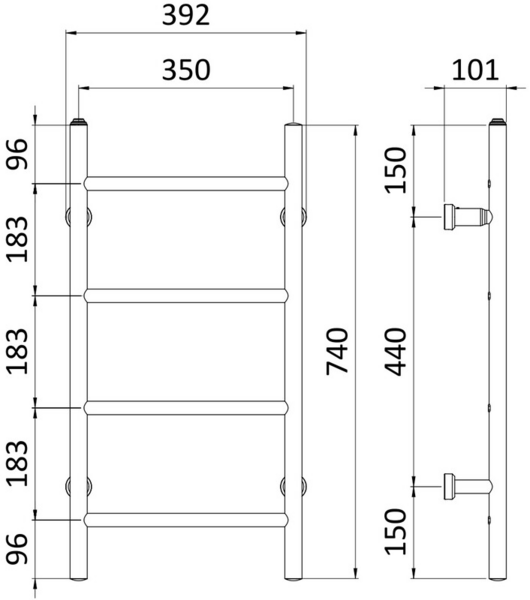 Pyyhekuivain REJ Design Tango sähkö E 35744 vy/oa kromi