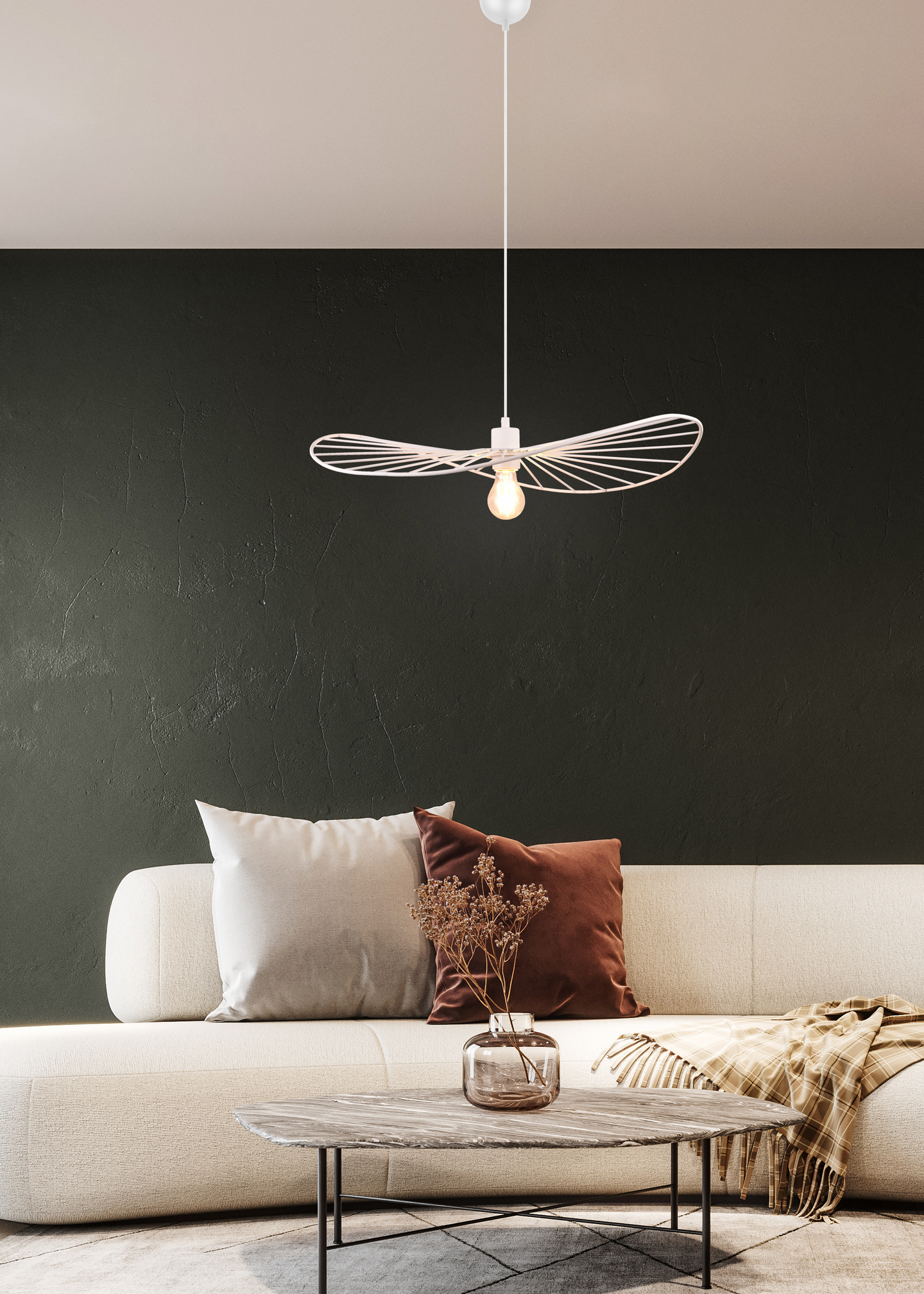 Riippuvalaisin TRIO Chapeau E27 60x150cm mattavalkoinen