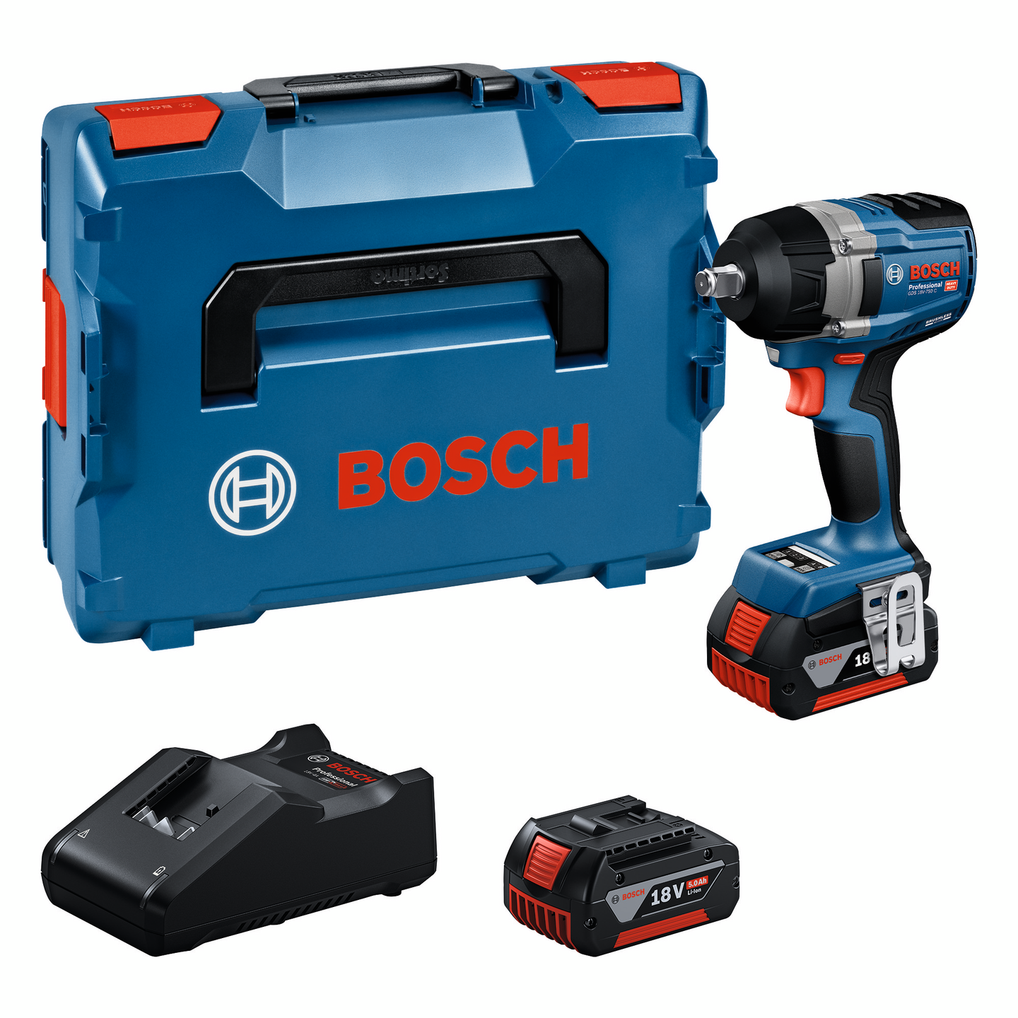 Akkuiskumutterinväännin Bosch GDS 18V-750 C 2x5,0Ah L-Boxx