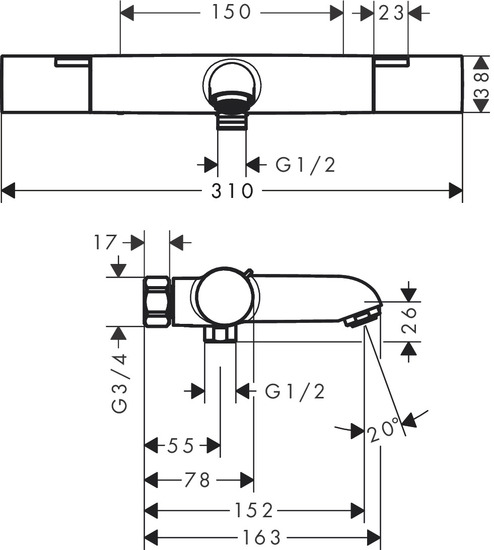 Amme- ja suihkuhana Hansgrohe Fine Nordic 13353000 juoksuputki kromi