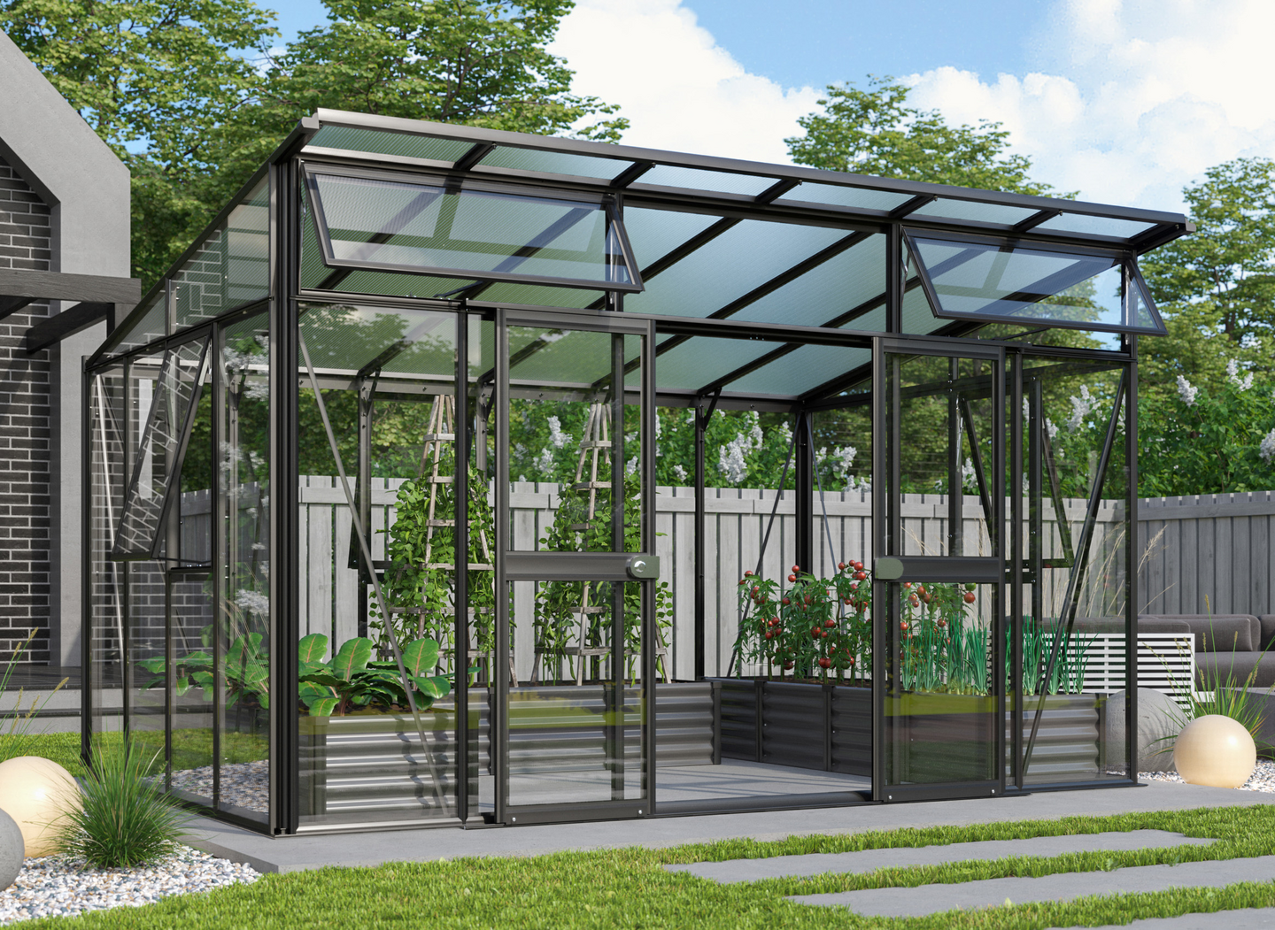 Kasvihuone Vitavia Aphrodite 11500 mustalla alumiinirungolla