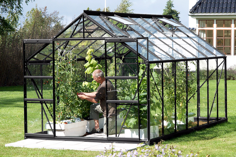 Kasvihuone Vitavia Uranus 11500 karkaistu lasi, musta alumiinirunko, sokkelilla