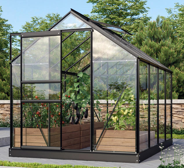 Kasvihuone Vitavia Venus 5000 lasi musta, runko alu, sokkelilla