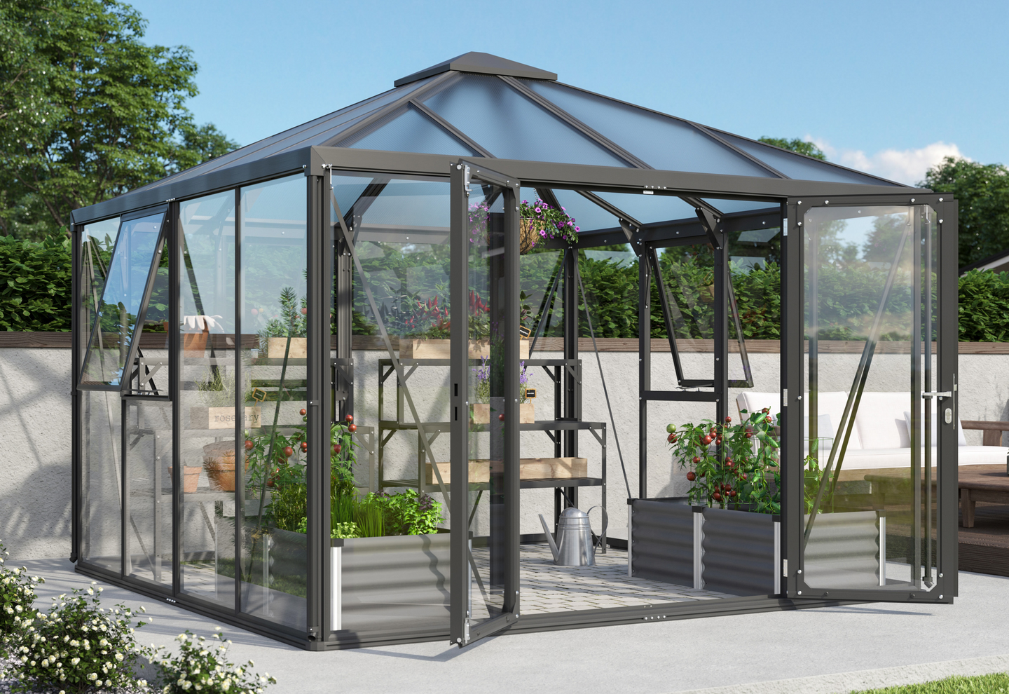 Kasvihuone Vitavia Fortuna 10000 mustalla alumiinirungolla