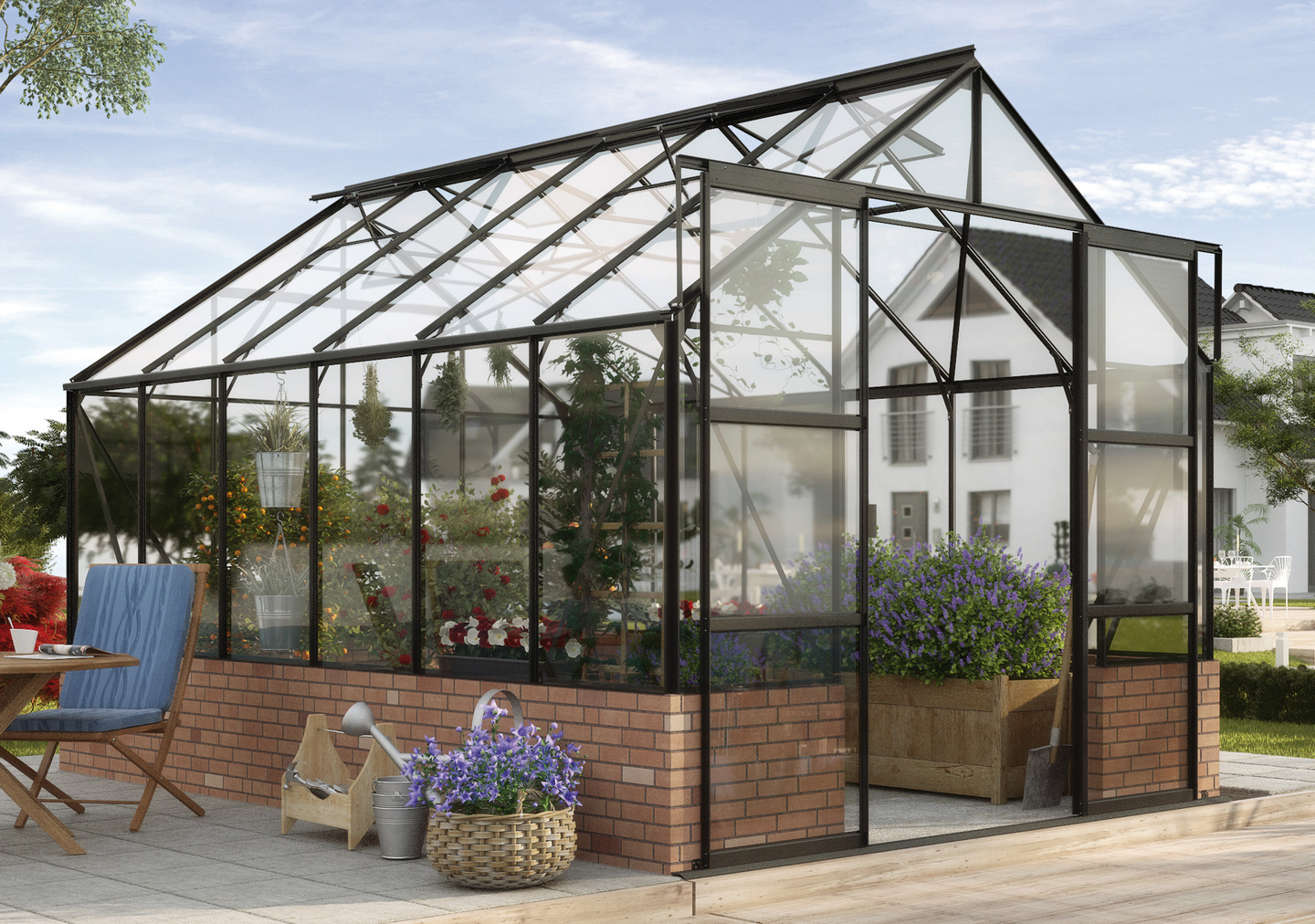 Kasvihuone Vitavia Cassandra 9900 karkaistu lasi mustalla alumiinirungolla