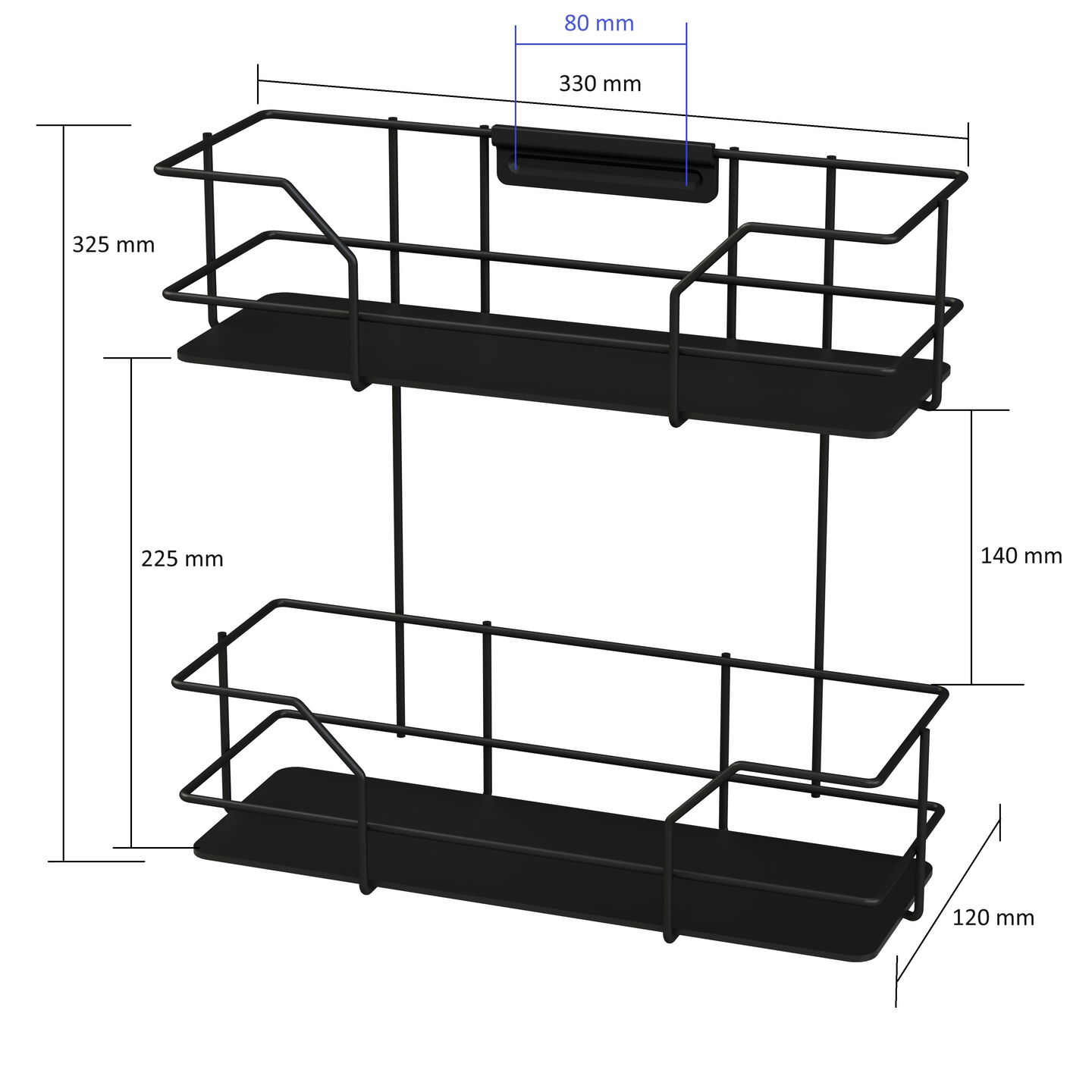 Kylpyhuonehylly LM 592 2-taso epoksi musta