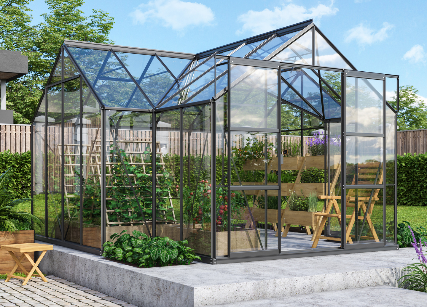 Kasvihuone Vitavia Sirius 13000 karkaistu lasi mustalla alumiinirungolla