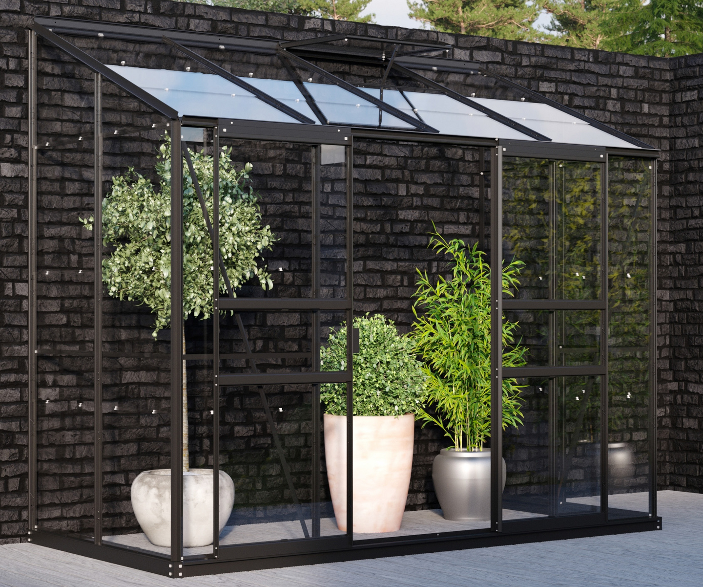 Kasvihuone Vitavia Venus 3300 lasi musta, sokkelilla
