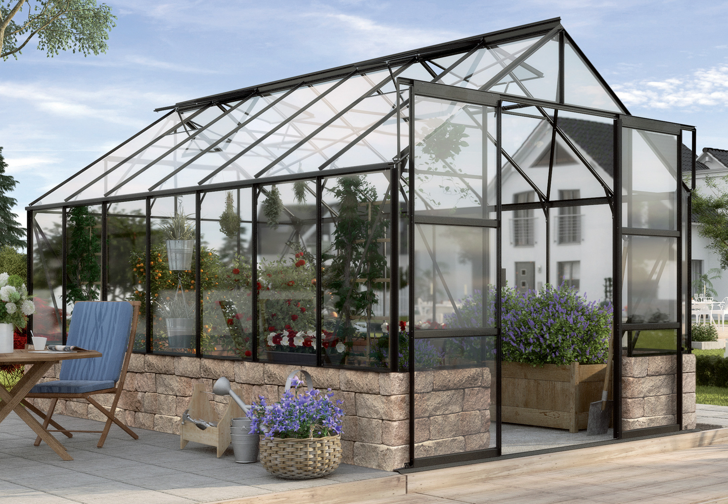 Kasvihuone Vitavia Cassandra 11500 karkaistu lasi mustalla alumiinirungolla