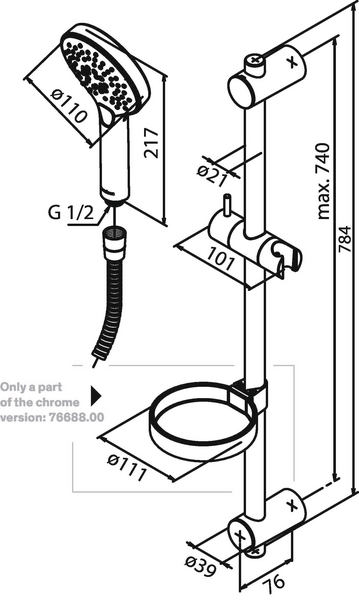 Suihkusetti Damixa Silhouet Flex 76688.79 harjattu messinki