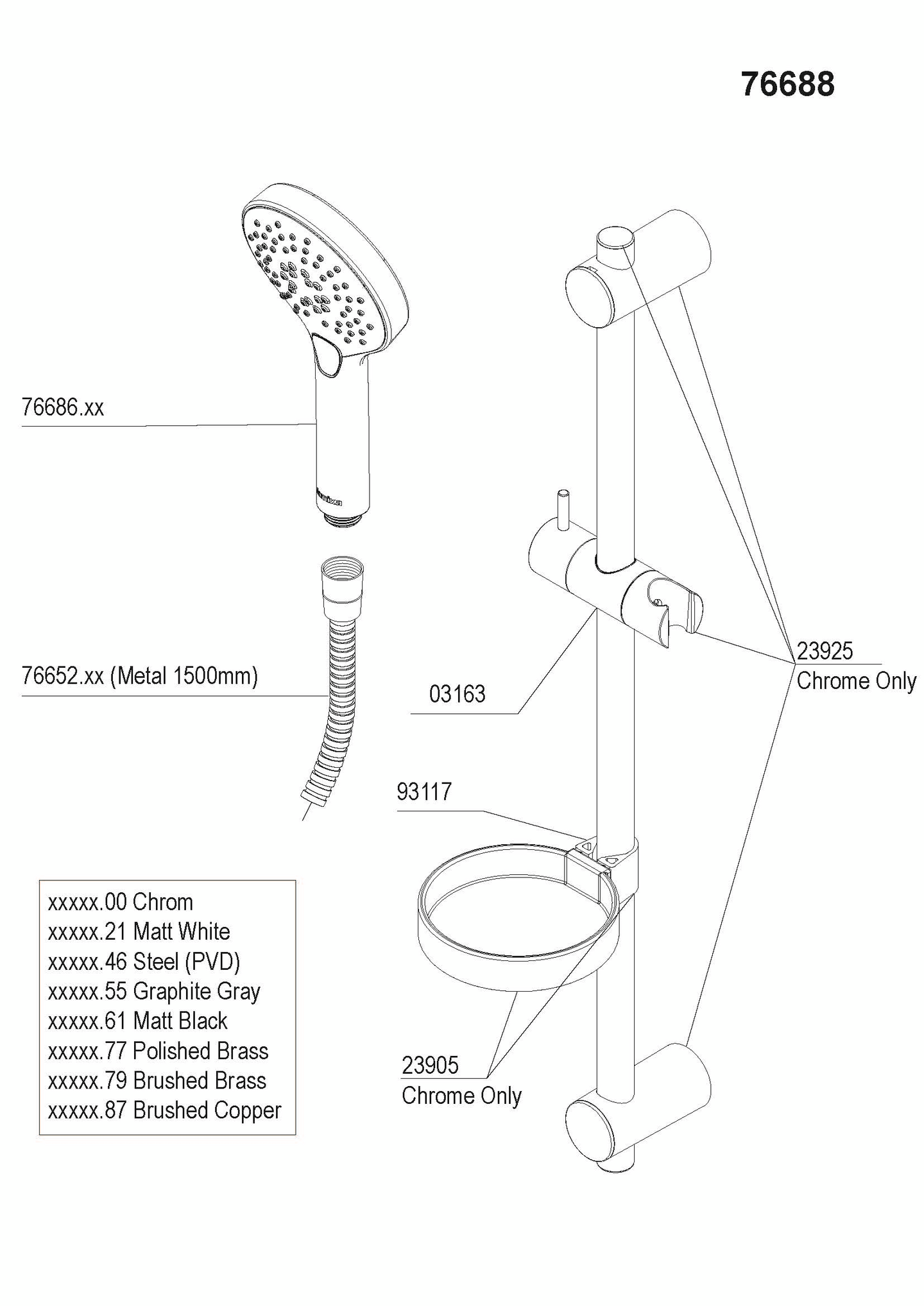 Suihkusetti Damixa Silhouet Flex 76688.79 harjattu messinki