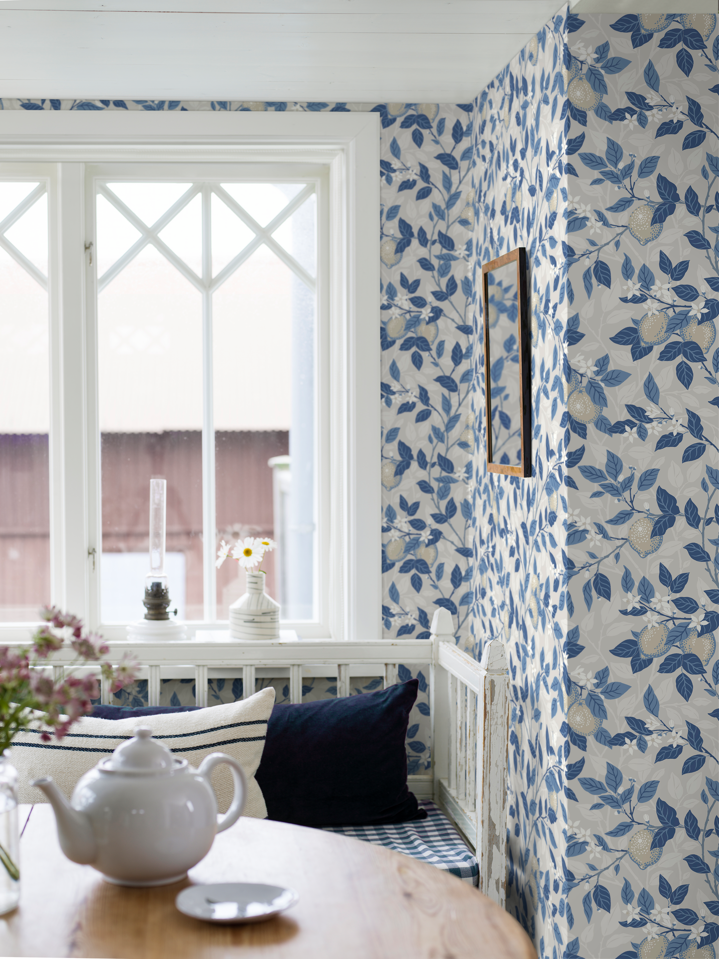 Kuitutapetti Boråstapeter Blue & White 6149 Citronträd 10,05m