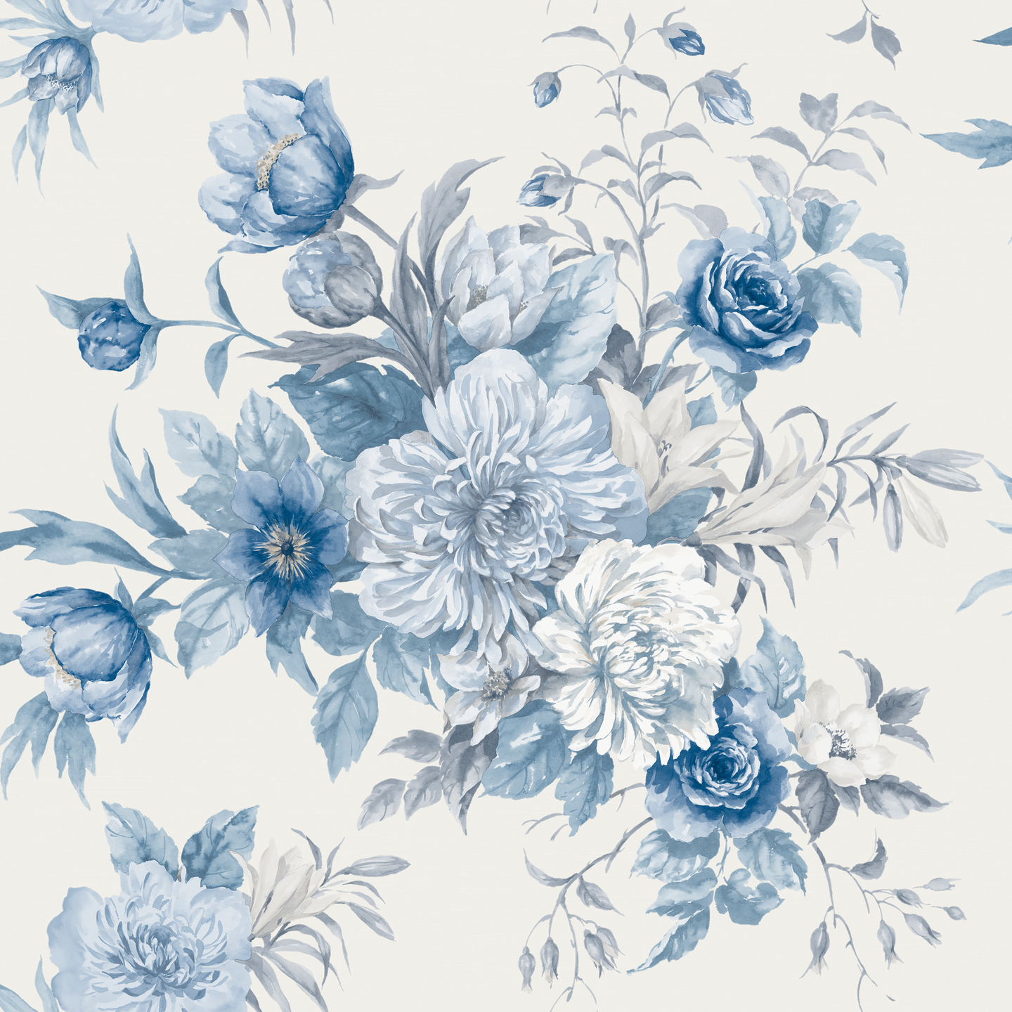 Kuitutapetti Boråstapeter Blue & White 6140 Floral Charm 10,05m