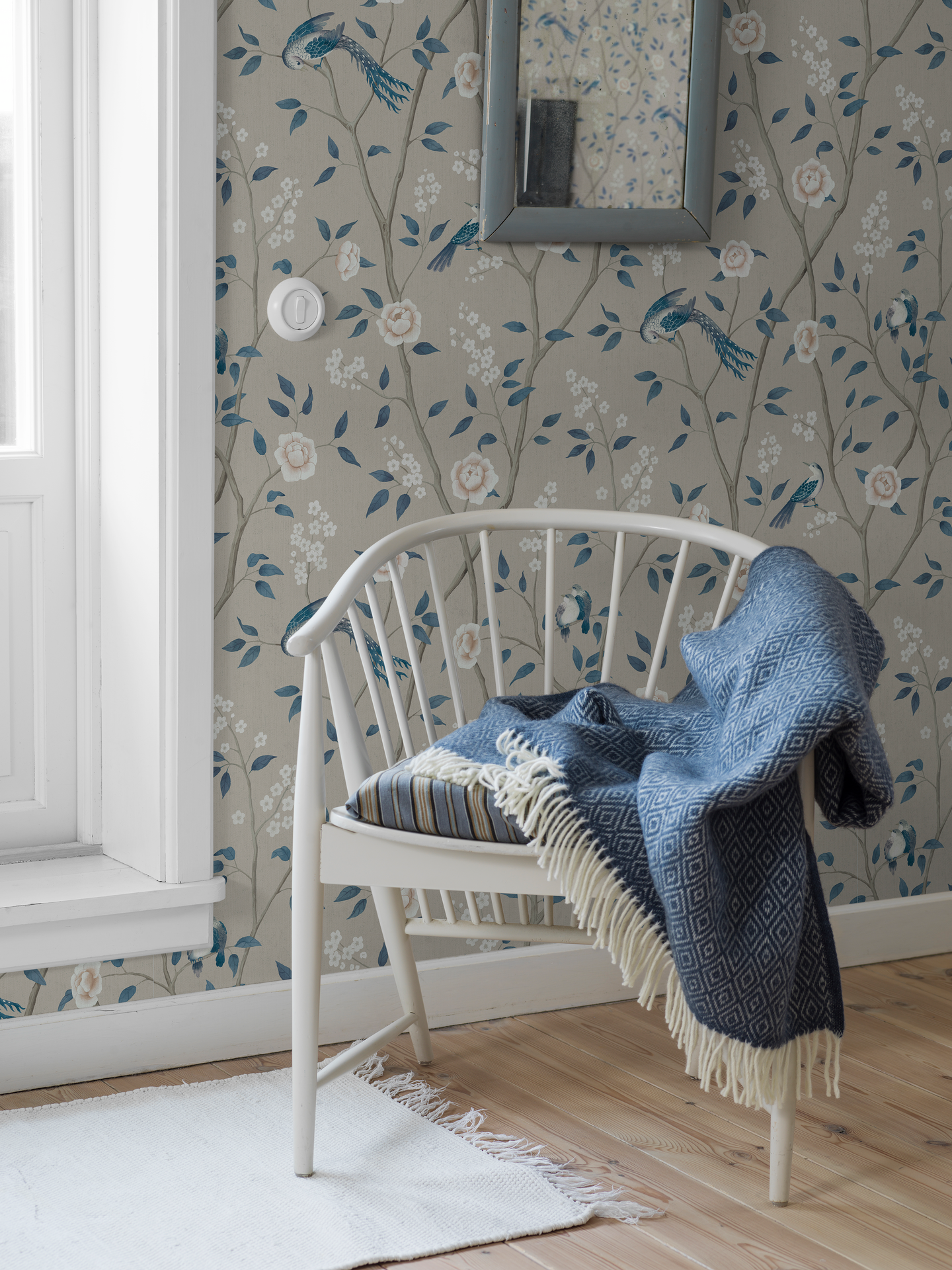 Kuitutapetti Boråstapeter Blue & White 6143 Paradise Birds 10,05m