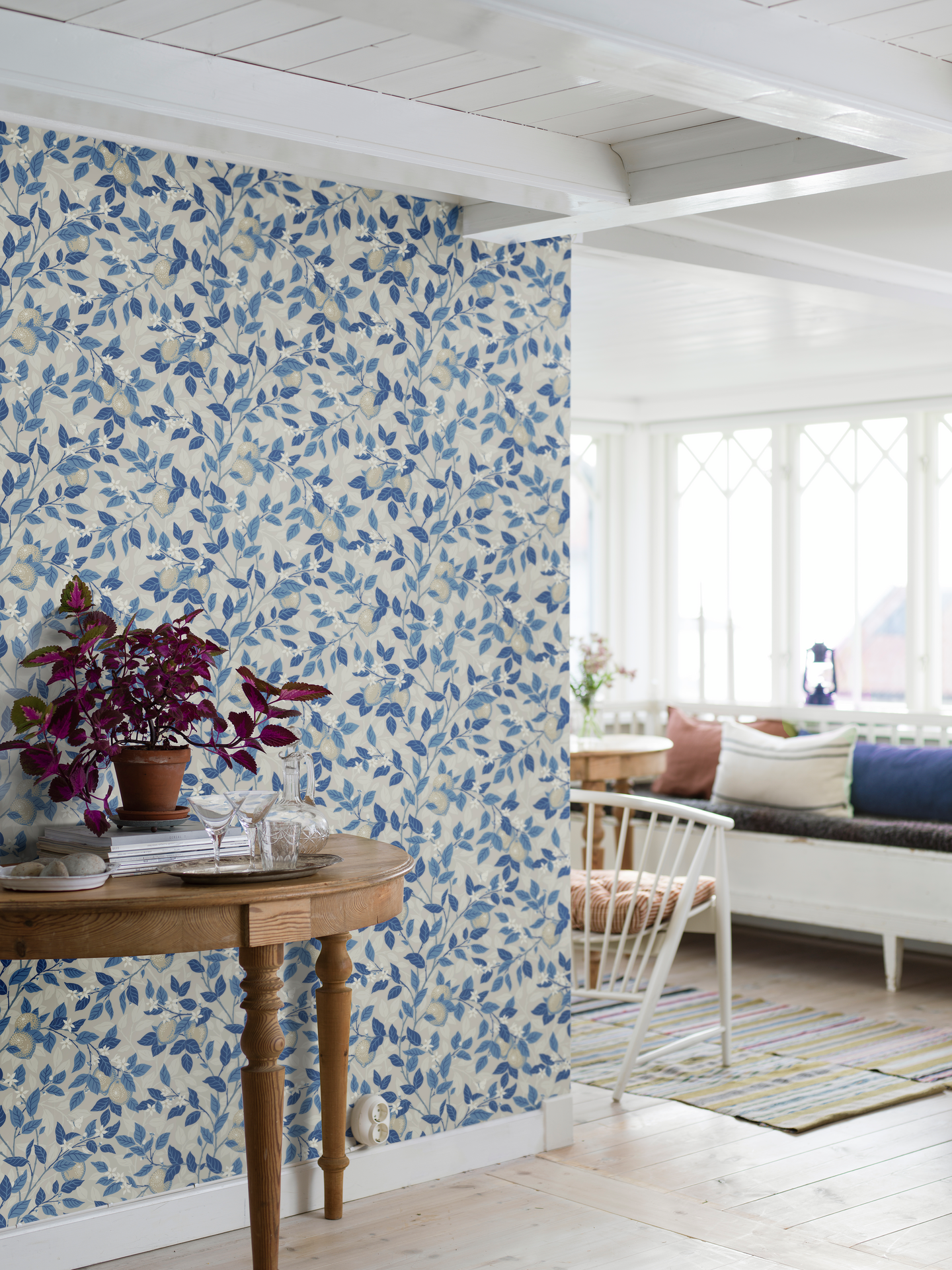 Kuitutapetti Boråstapeter Blue & White 6149 Citronträd 10,05m