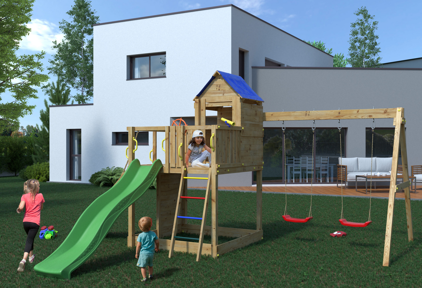 Kiipeilytorni Fungoo Treehouse keinuilla