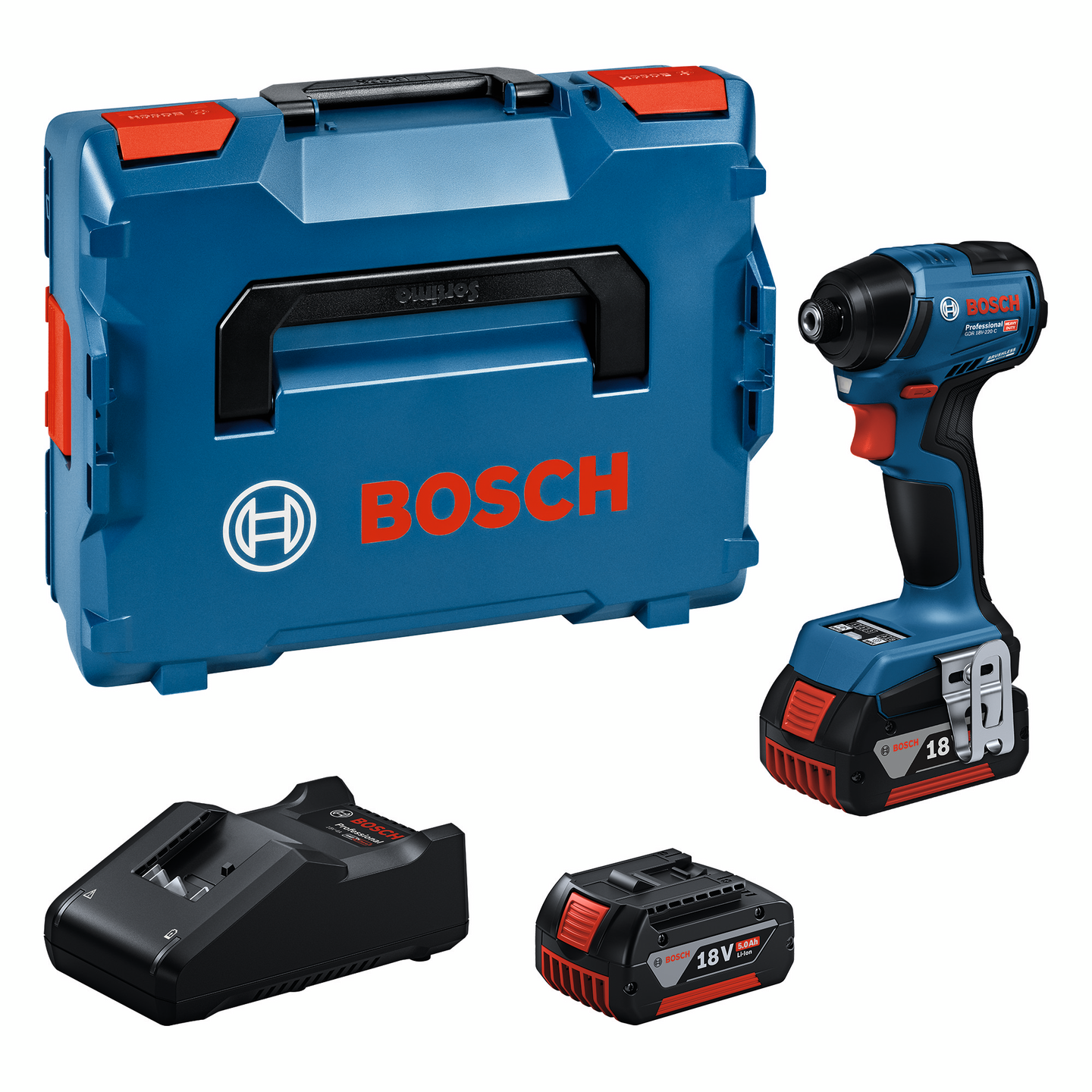 Akkuiskuruuvinväännin Bosch GDR 18V-220 C 2x5,0Ah + GAL 18V-40 + GCY + L-Boxx