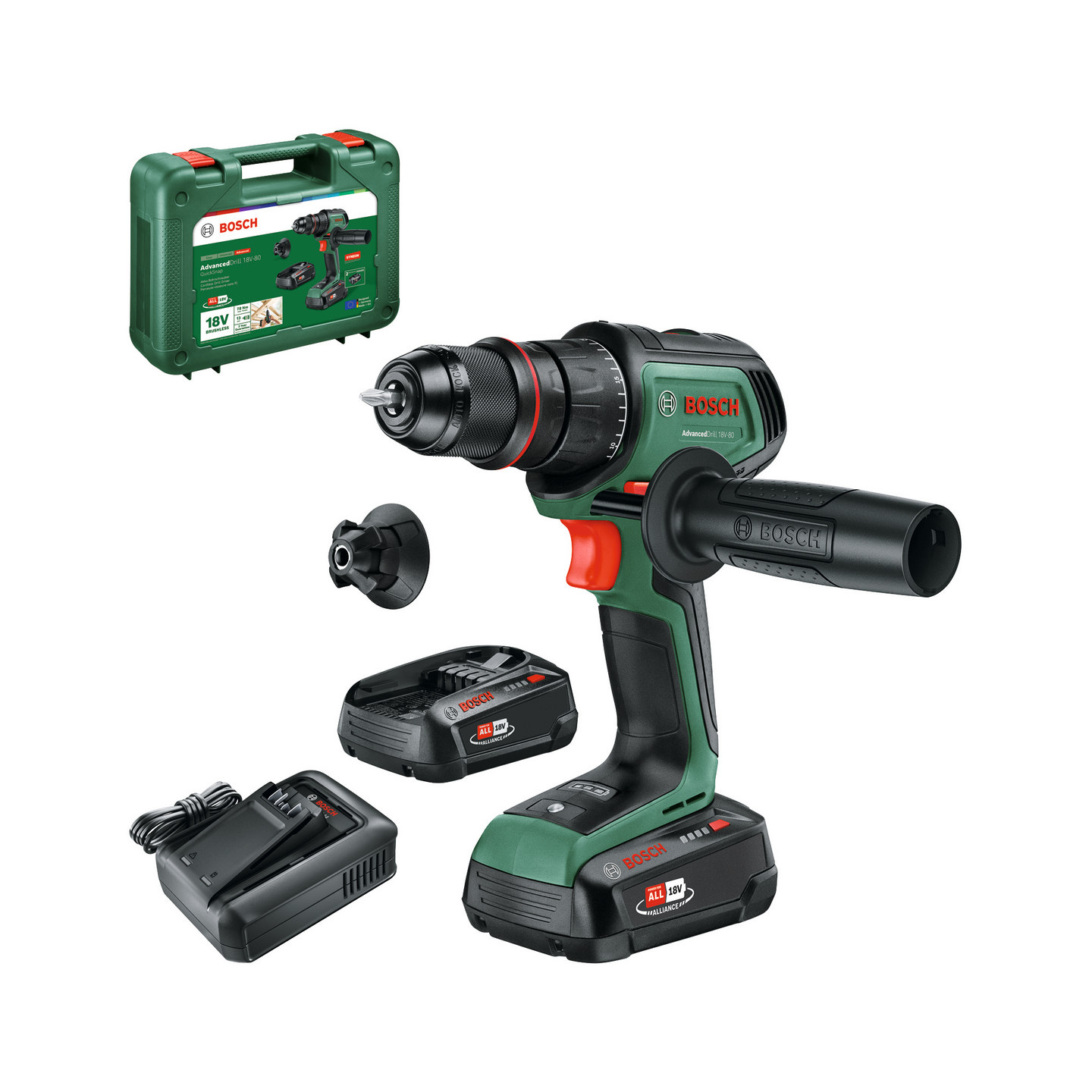 Akkuporakone Bosch AdvancedDrill 18V-80 QuickSnap 2x2,5Ah AL18V-44