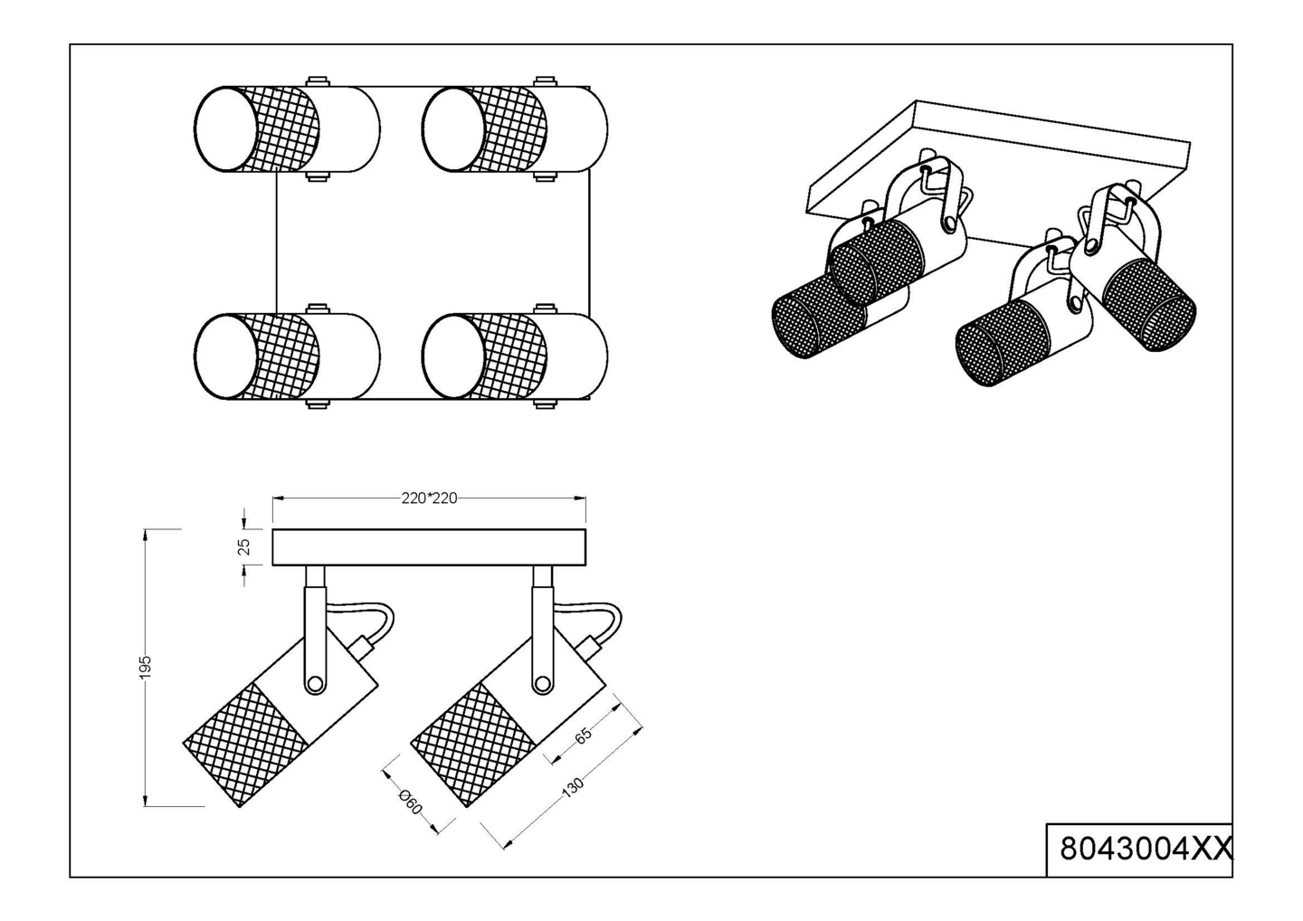 Kattospotti TRIO Tosh 4-osainen E14 mattamusta