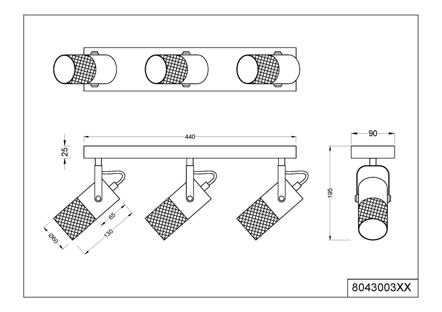 Kattospotti TRIO Tosh 3-osainen E14 mattamusta