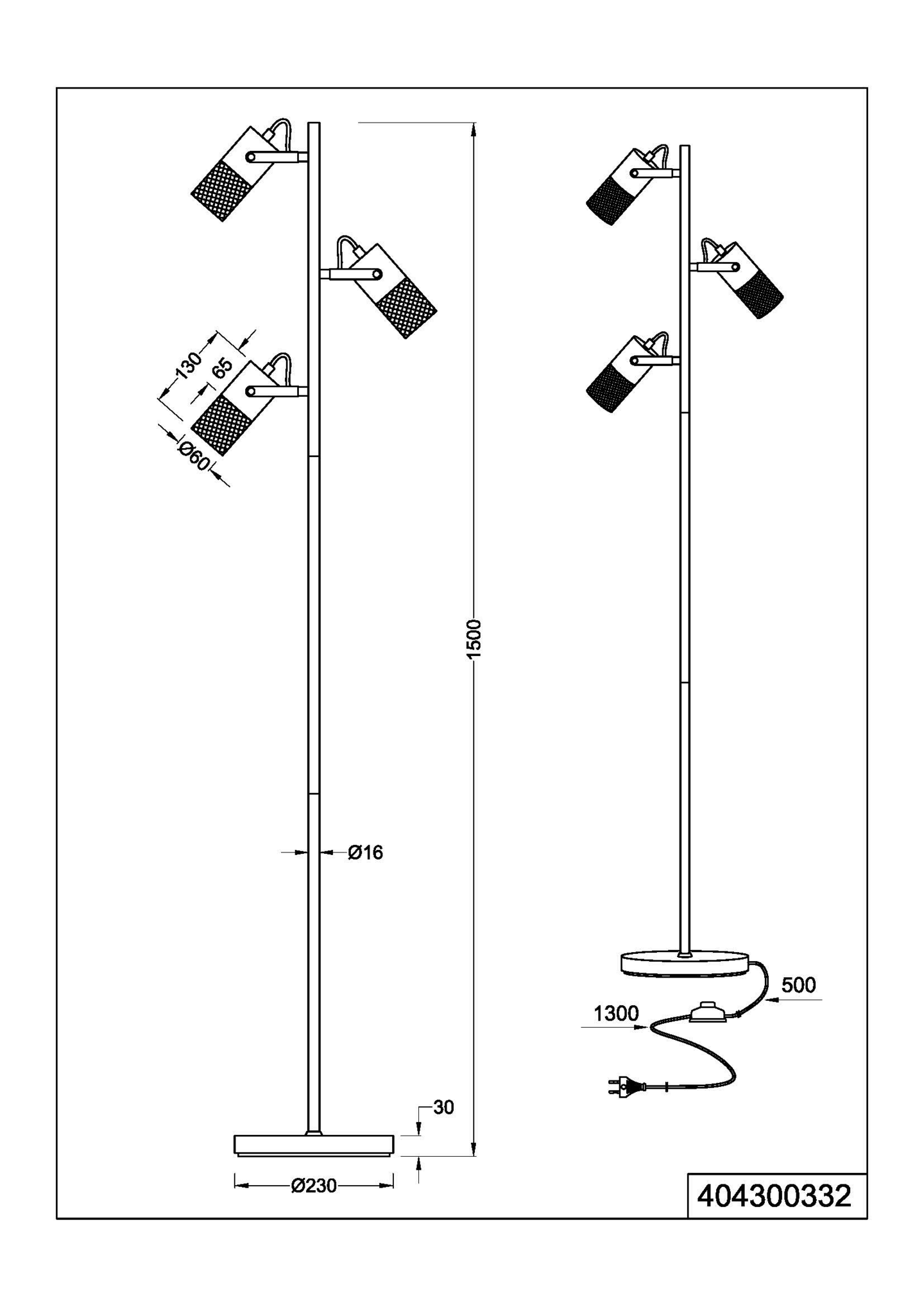 Lattiavalaisin TRIO Tosh 3-osainen E14 mattamusta