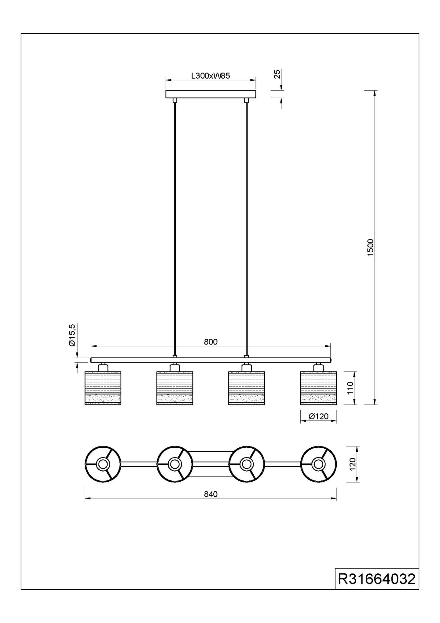 Riippuvalaisin TRIO Bolzano 4-osainen E14 mattamusta