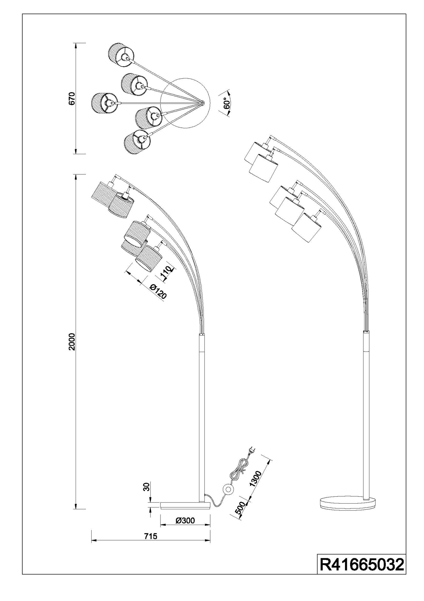 Lattiavalaisin TRIO Bolzano 5-osainen E14 mattamusta