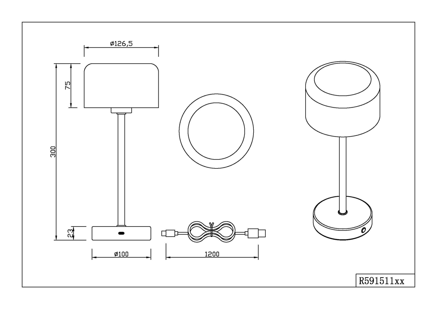 Pöytävalaisin TRIO Jeff led 1,5W 120lm mattamessinki ladattava