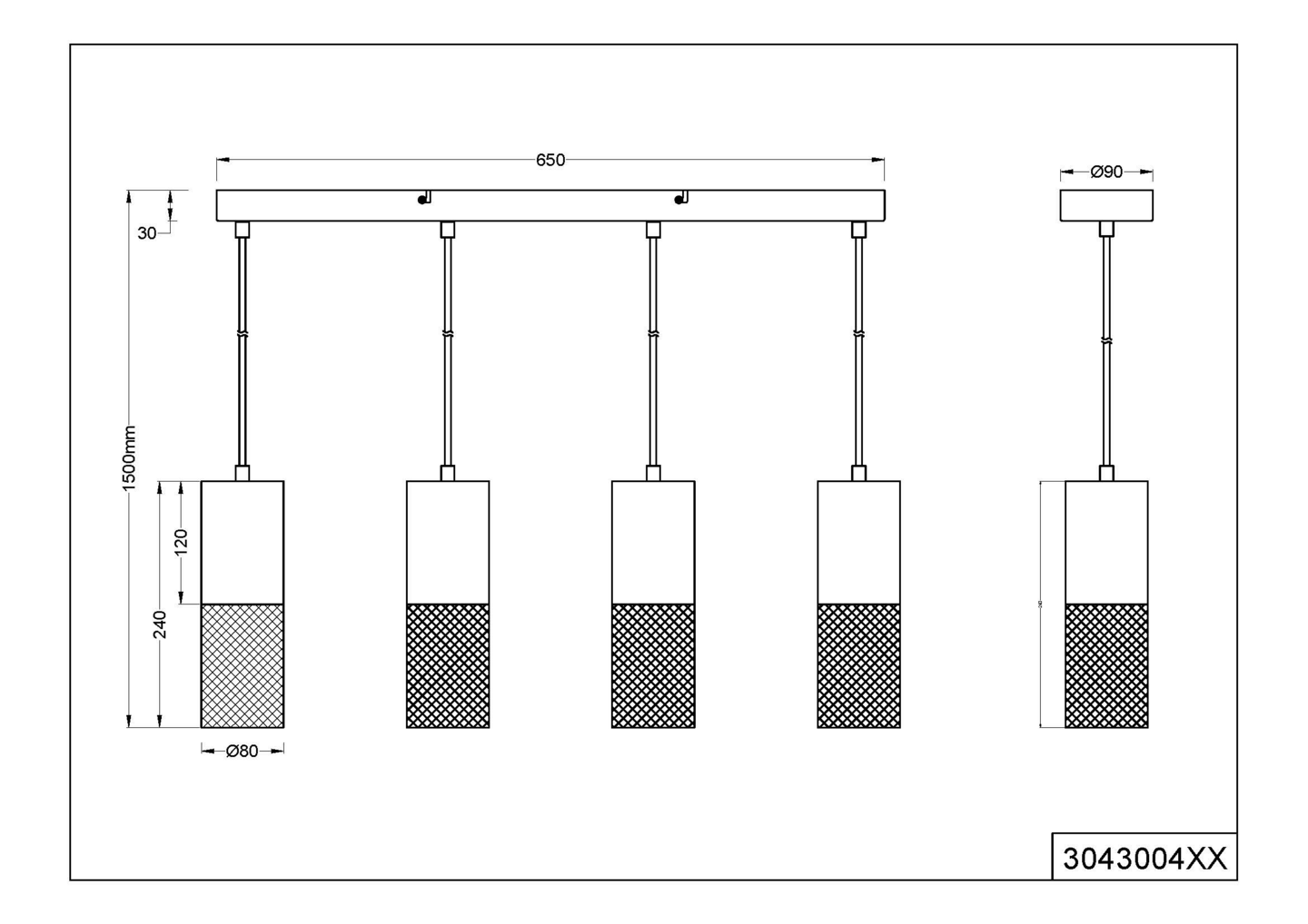 Riippuvalaisin TRIO Tosh 4-osainen E27 mattamusta
