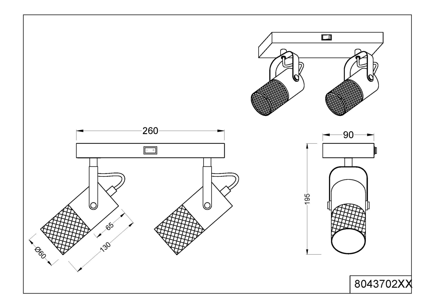 Kattospotti TRIO Tosh 2-osainen E14 mattamusta