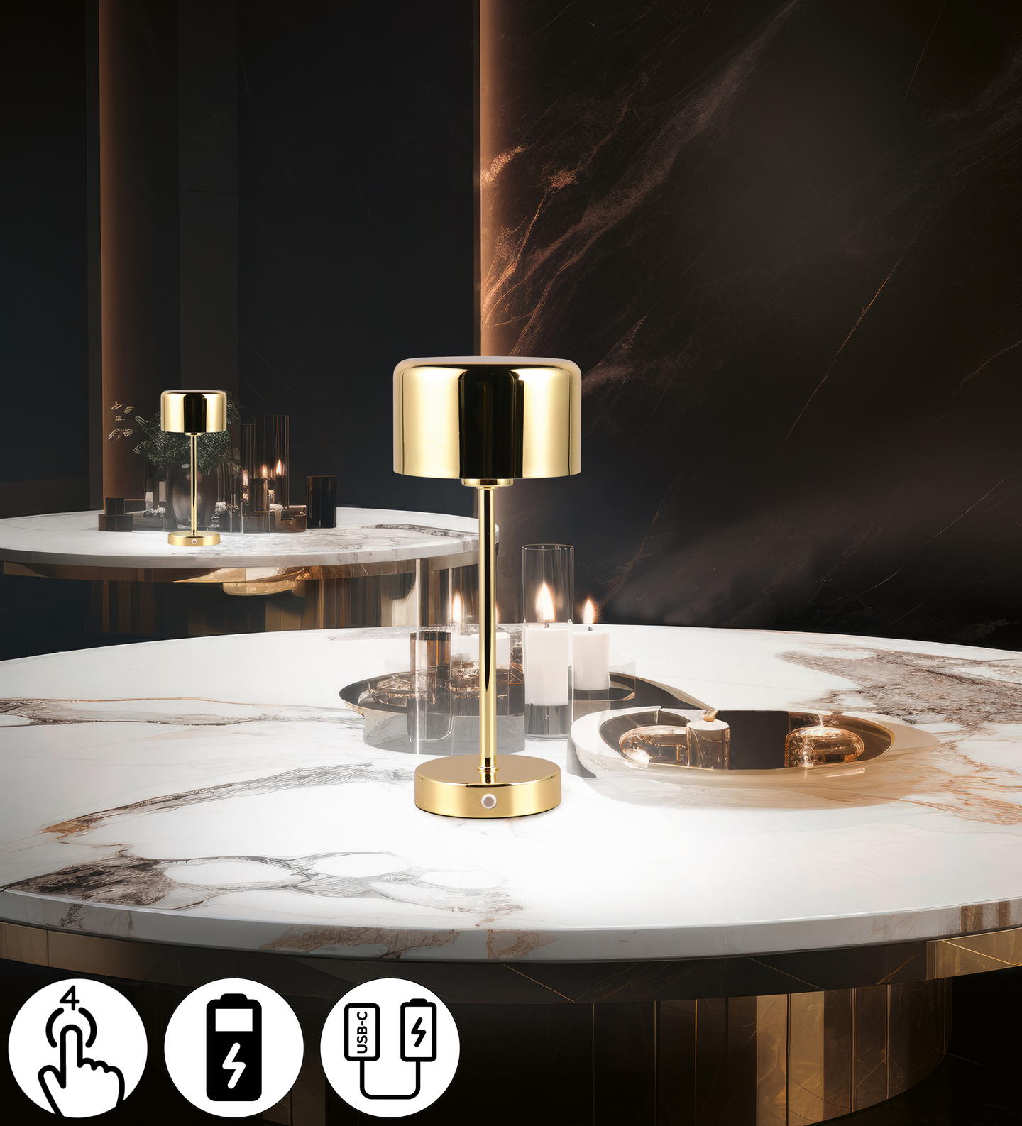 Pöytävalaisin TRIO Jeff led 1,5W 120lm kiillotettu messinki ladattava