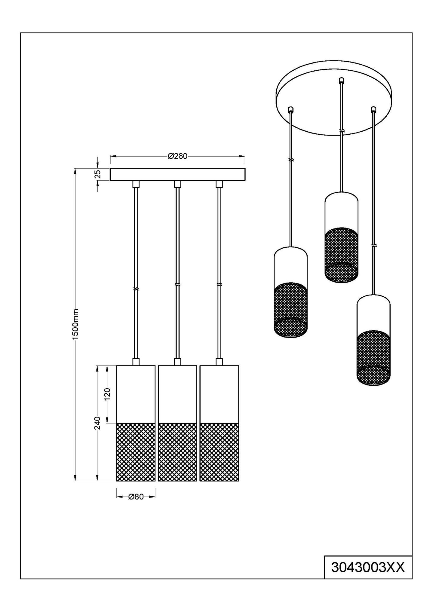 Riippuvalaisin TRIO Tosh 3-osainen E27 mattamusta