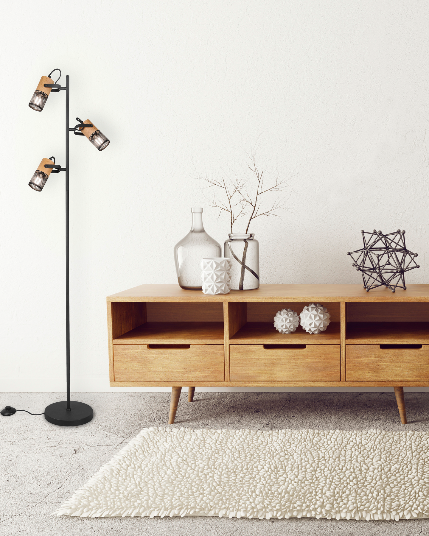 Lattiavalaisin TRIO Tosh 3-osainen E14 mattamusta