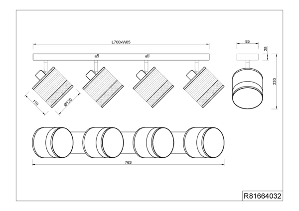 Kattospotti TRIO Bolzano 4-osainen E14 mattamusta