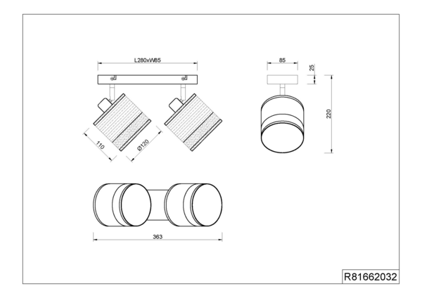 Kattospotti TRIO Bolzano 2-osainen E14 mattamusta