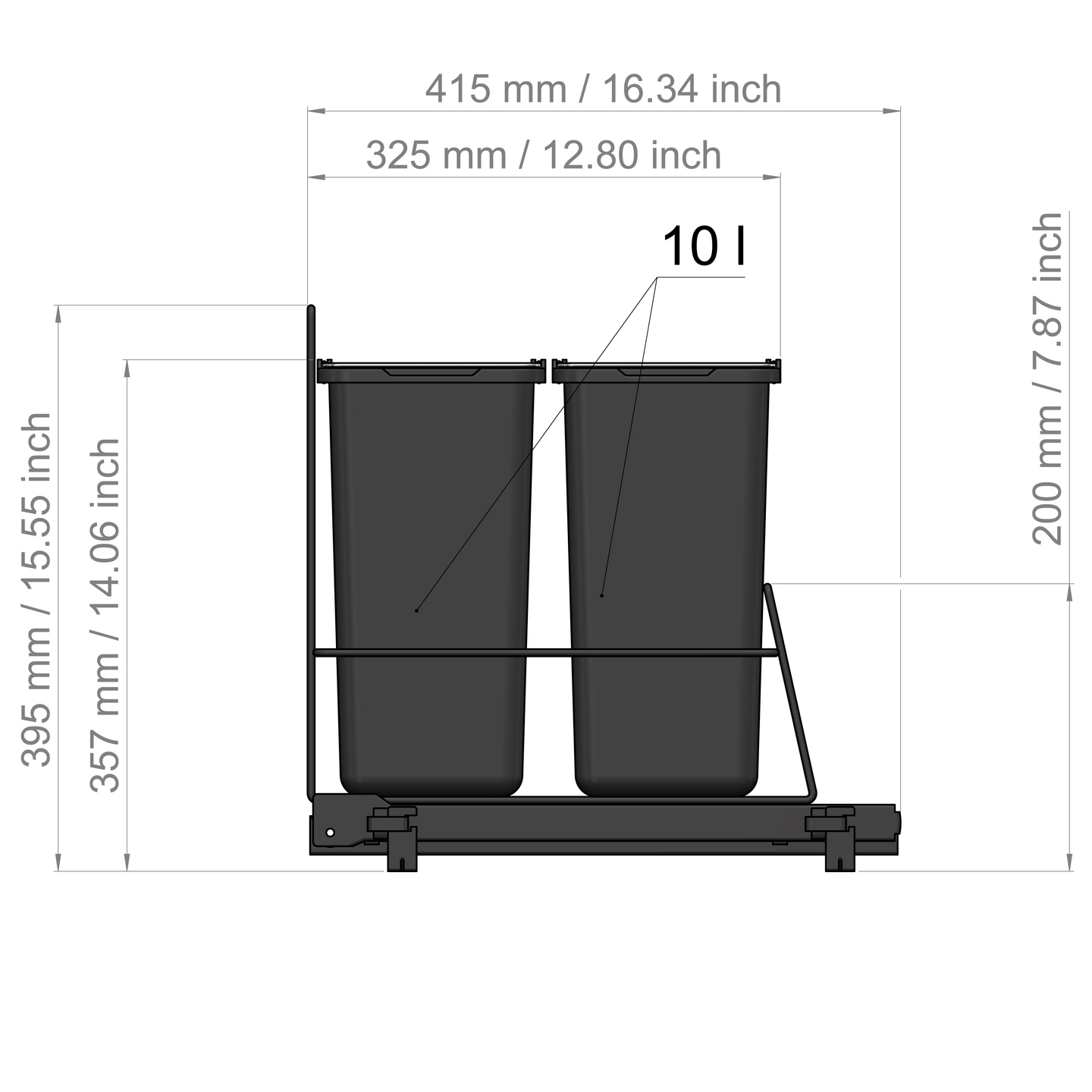 Jätevaunu + 2 sankoa LM 62/2 antrasiitti 258x415x400mm